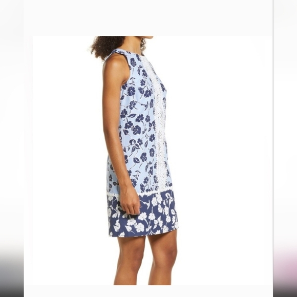 Eliza J Blue and White Shift Floral Mini Dress Resort A Line Crochet Bnwot 8 - Picture 10 of 14